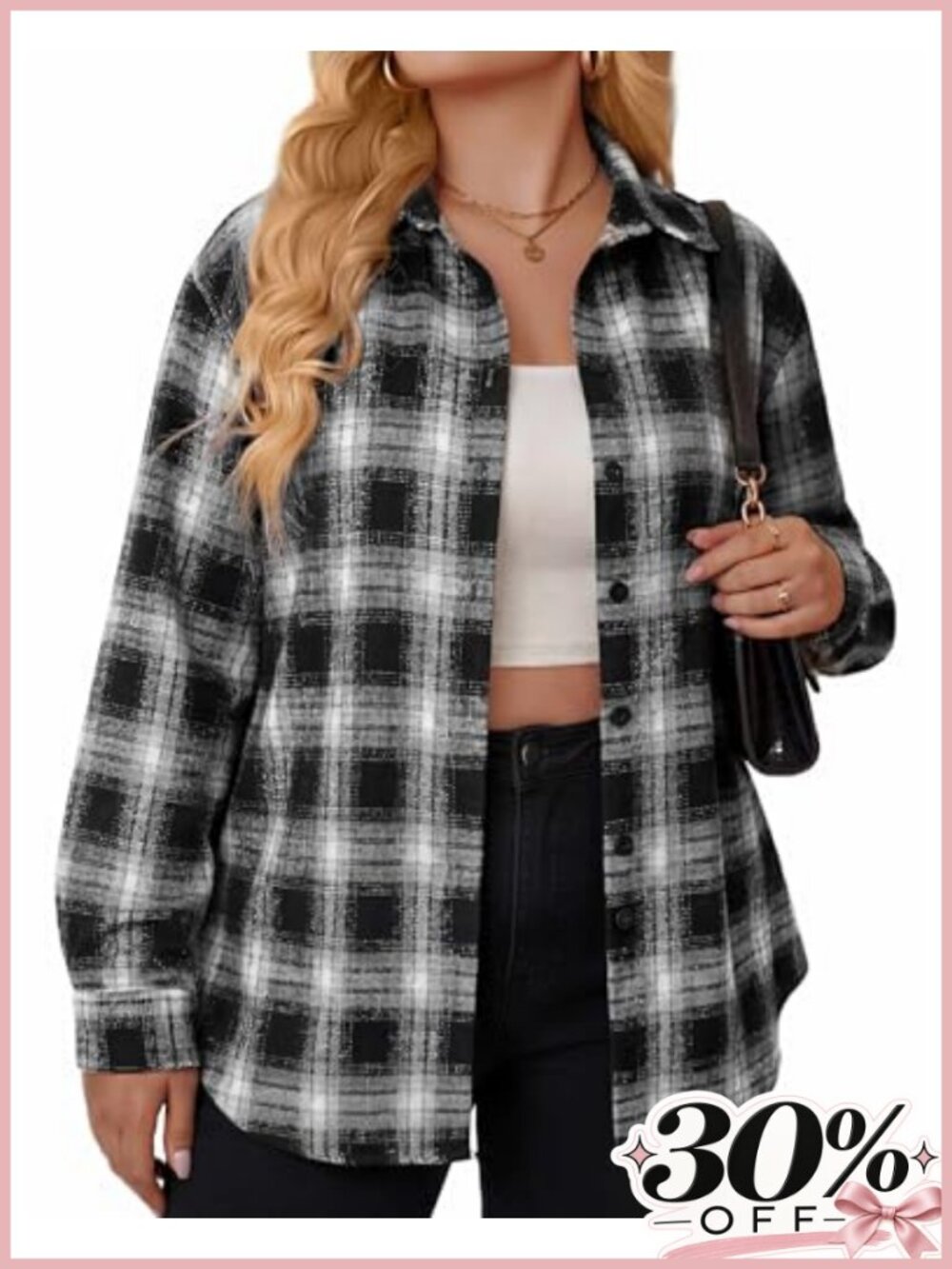 Plus Size Plaid Button Down Shirt Long Sleeve Flannel Shacket